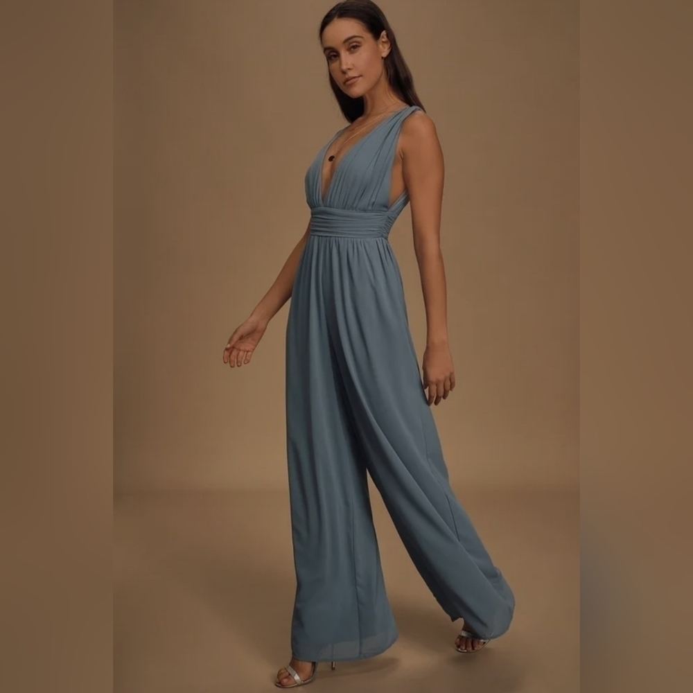 Lulu's Divine Muse Slate Blue Wide-Leg Jumpsuit - Picture 2 of 12